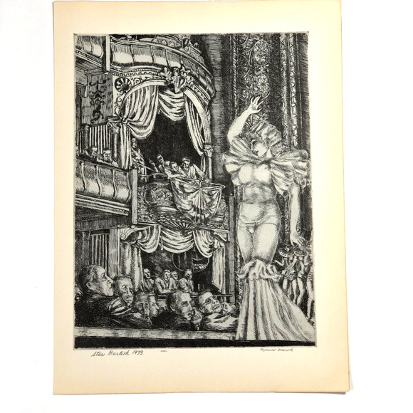 Reginald Marsh "Star Burlesque" 1930s Art Print New York Sketch Vtg - Picture 8 of 13